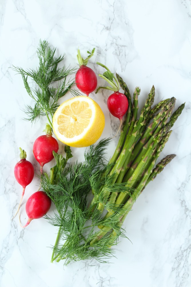 Spring Vegetable Bowl with Lemon and Dill Chicken | cookinginmygenes.com