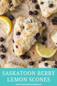 saskatoon berry scones on a baking sheet