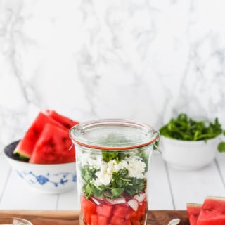 Watermelon Mason Jar Salad | cookinginmygenes.com