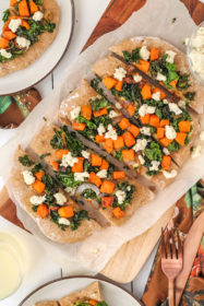 Roasted Sweet Potato Kale Flatbread | cookinginmygenes.com