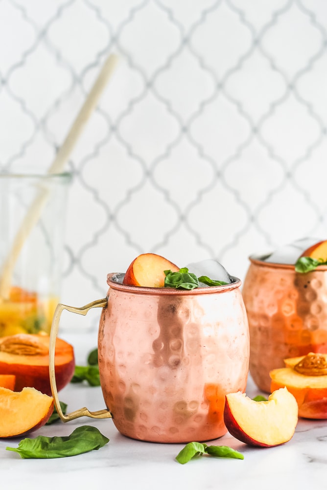 Peach Basil Wine Spritzer | cookinginmygenes.com