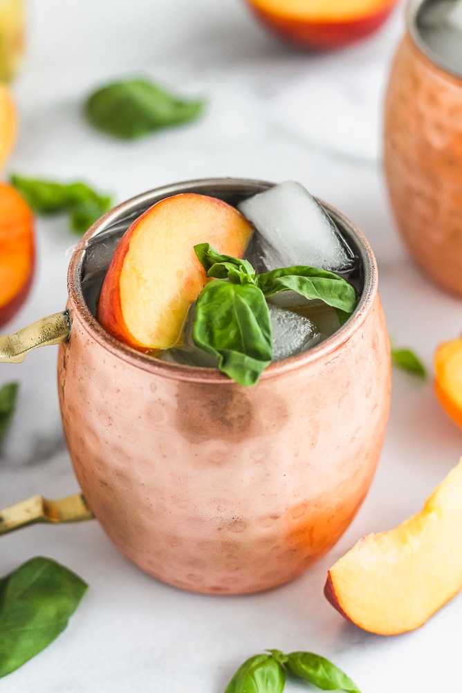 Peach Basil Wine Spritzer | cookinginmygenes.com