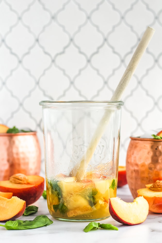 Peach Basil Wine Spritzer | cookinginmygenes.com
