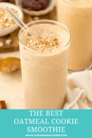 oatmeal cookie smoothie in clear glass with a straw