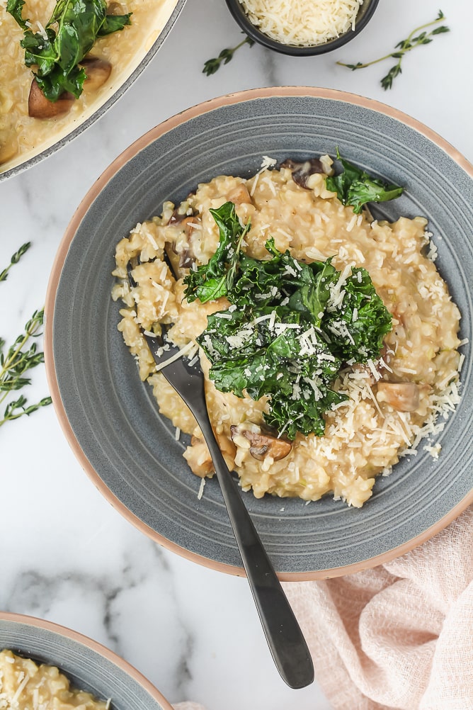 Winter Oven Baked Risotto with Mushrooms & Kale