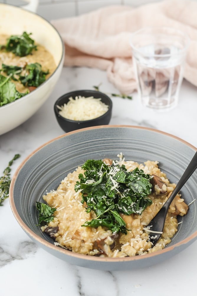 Winter Oven Baked Risotto with Mushrooms & Kale