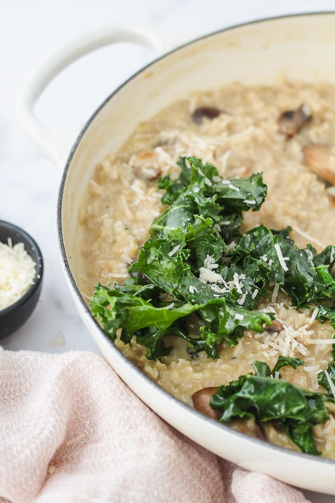 Winter Oven Baked Risotto with Mushrooms & Kale