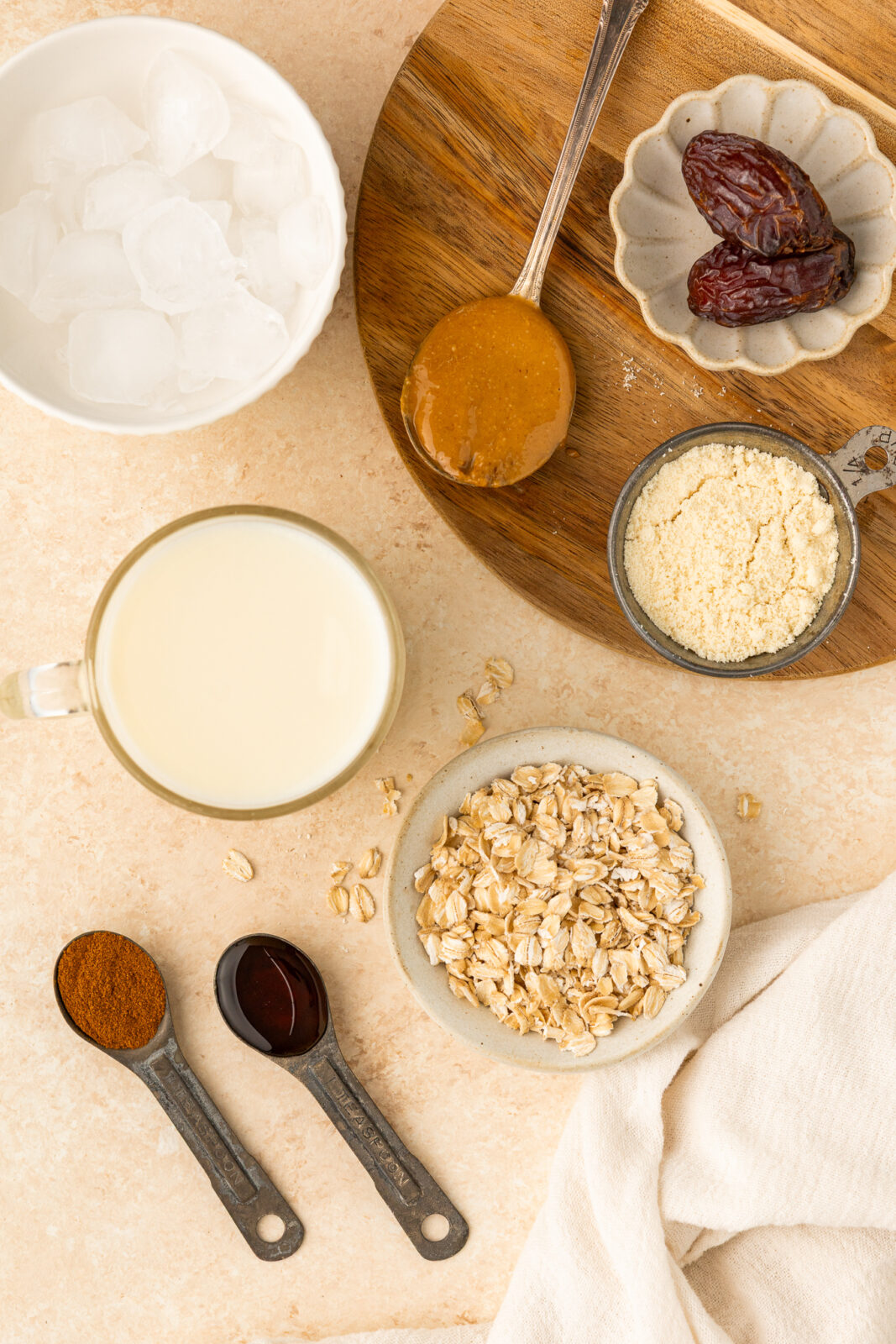 smoothie ingredients in small bowls