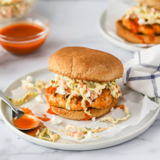 Spicy Turkey Burgers with Dill Slaw