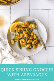 Spring gnocchi with asparagus in a bowl