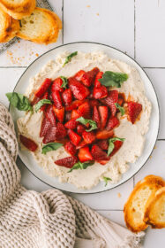 roasted strawberries on boursin cheese
