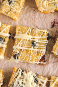 lemon blueberry dessert bar drizzled with white chocolate