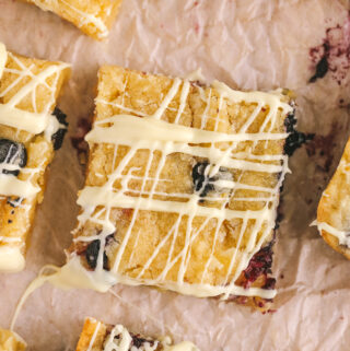 lemon blueberry dessert bar drizzled with white chocolate