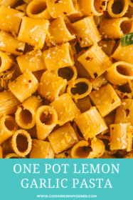 close-up of lemon garlic pasta noodles