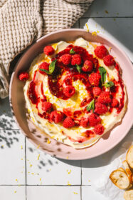 raspberries & lemon on top of cream cheese dip