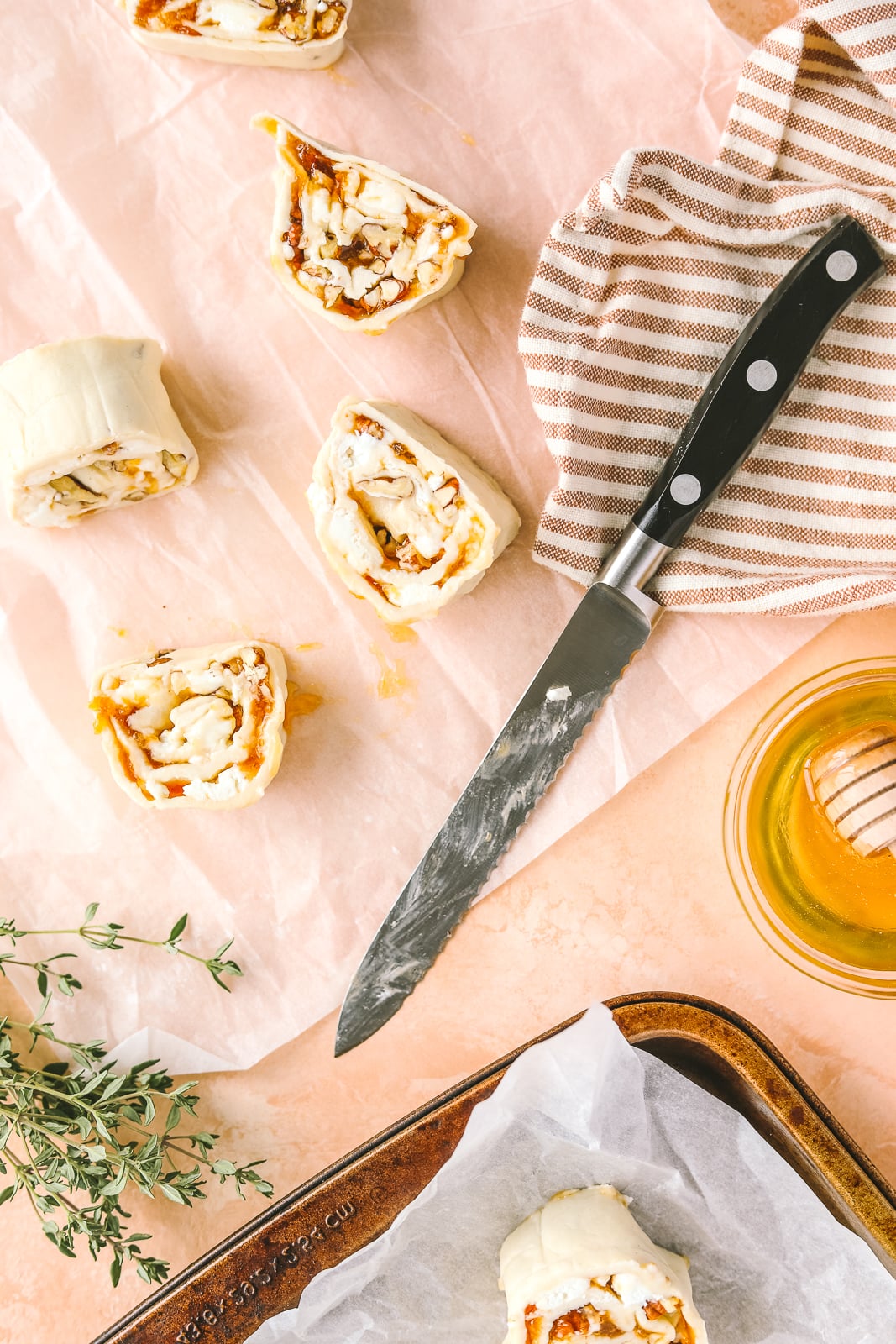 preparing apricot jam and goat cheese puff pastry 