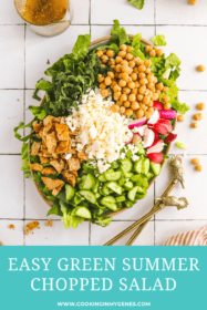 close-up of green summer chopped salad on a serving platter