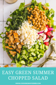 close-up of green summer chopped salad on a serving platter