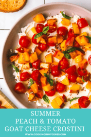 peaches and tomatoes with goat cheese served on crostini