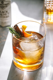angled view of old fashioned cocktail
