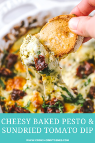 close-up of a piece of crostini with dip on it