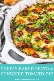 side angle of baked pesto dip