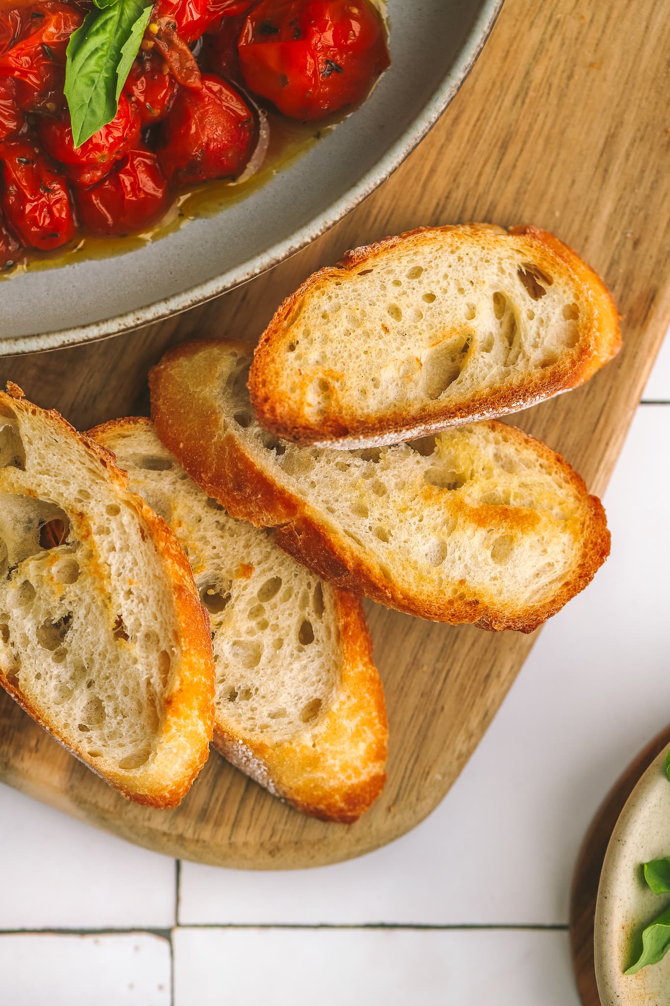 toasted bread on a serving tray