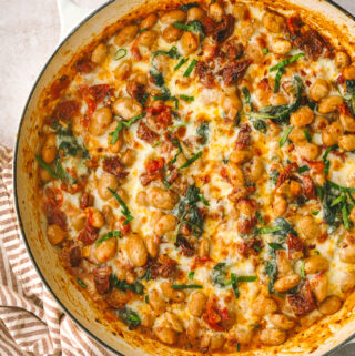 overhead shot of cheese melted on final butter bean dish