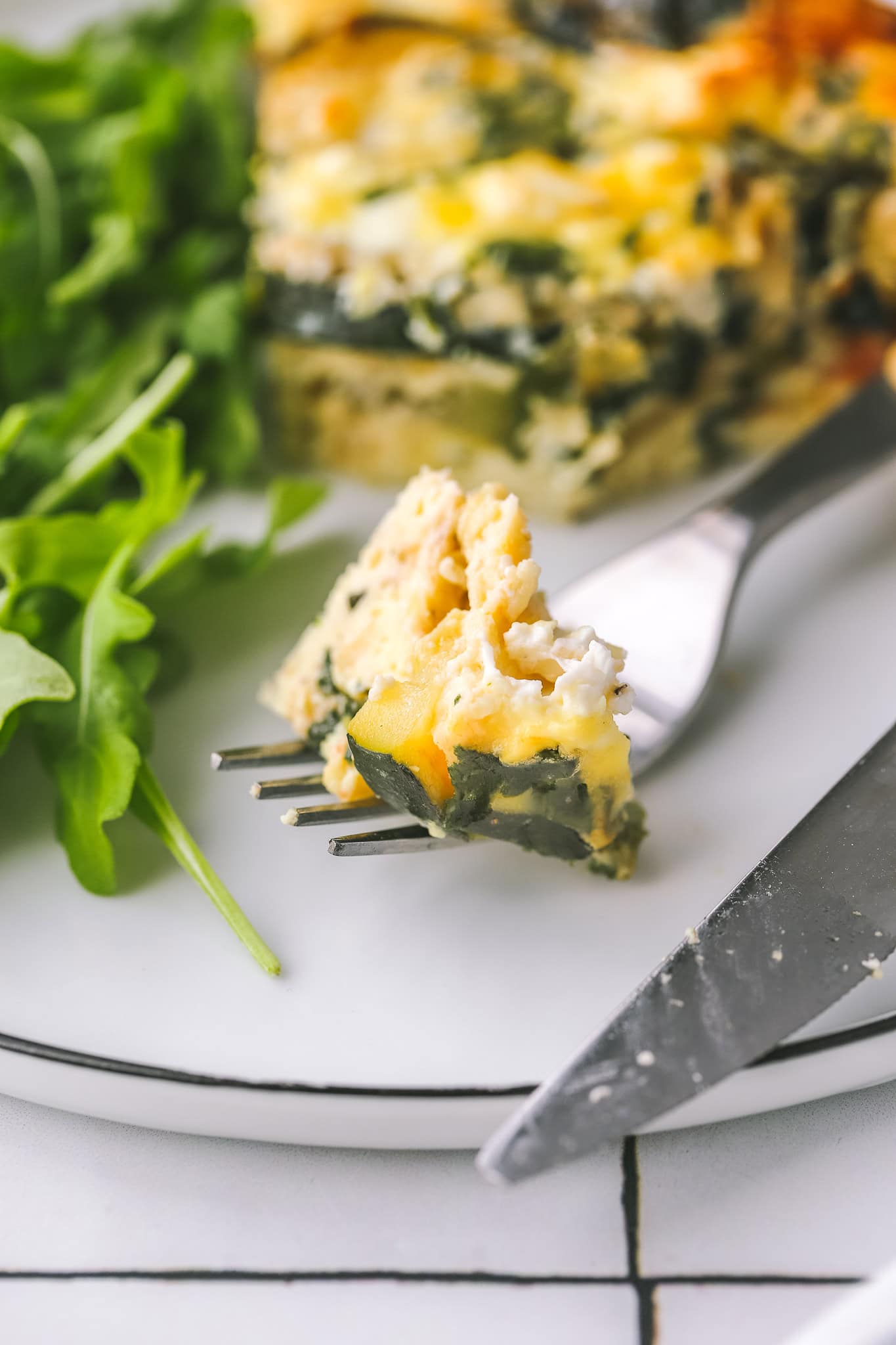 close up of a piece of healthy quiche