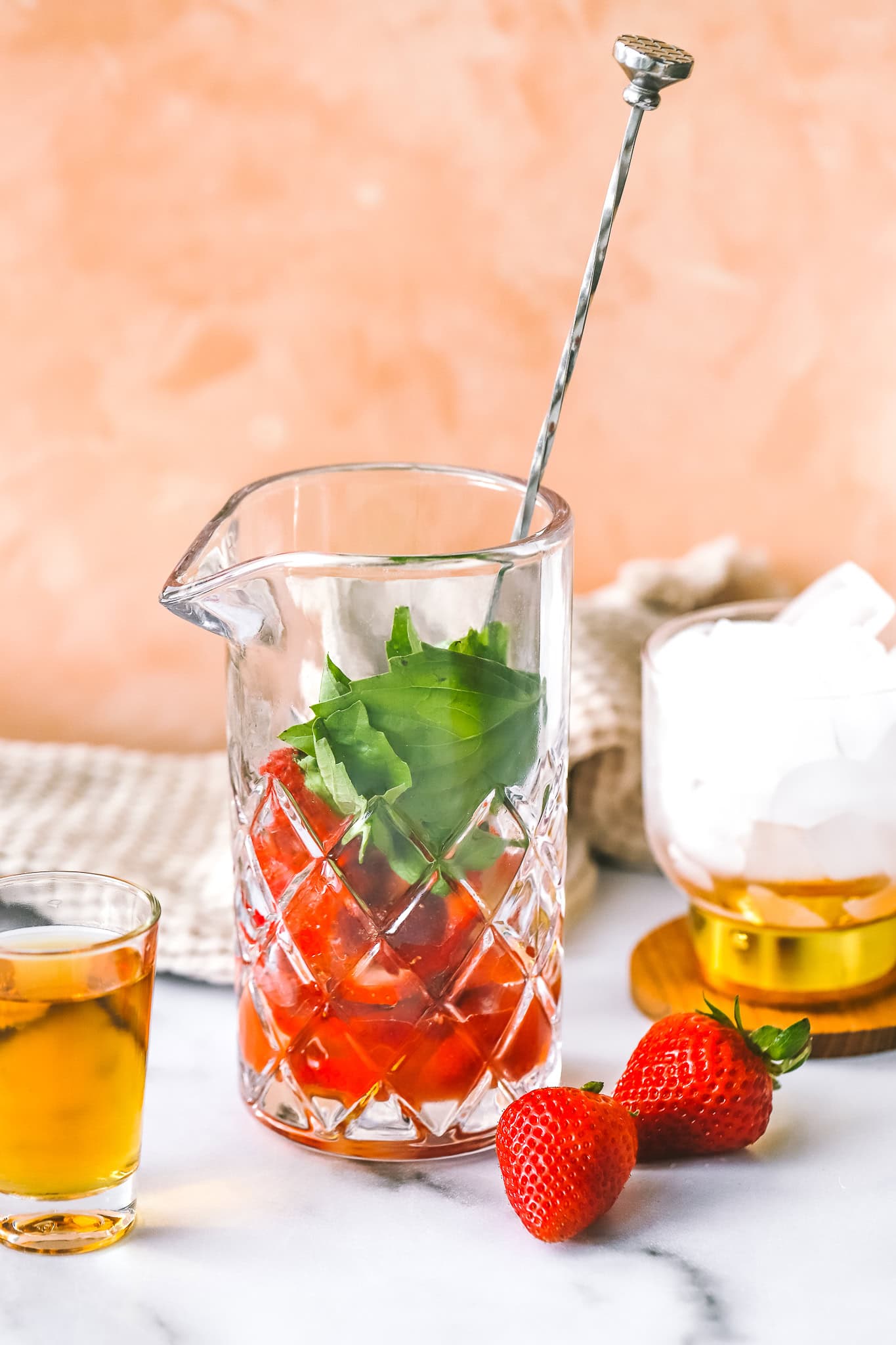 ingredients for a strawberry bourbon smash