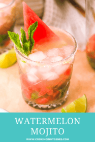 overhead shot of mojito with watermelon garnish