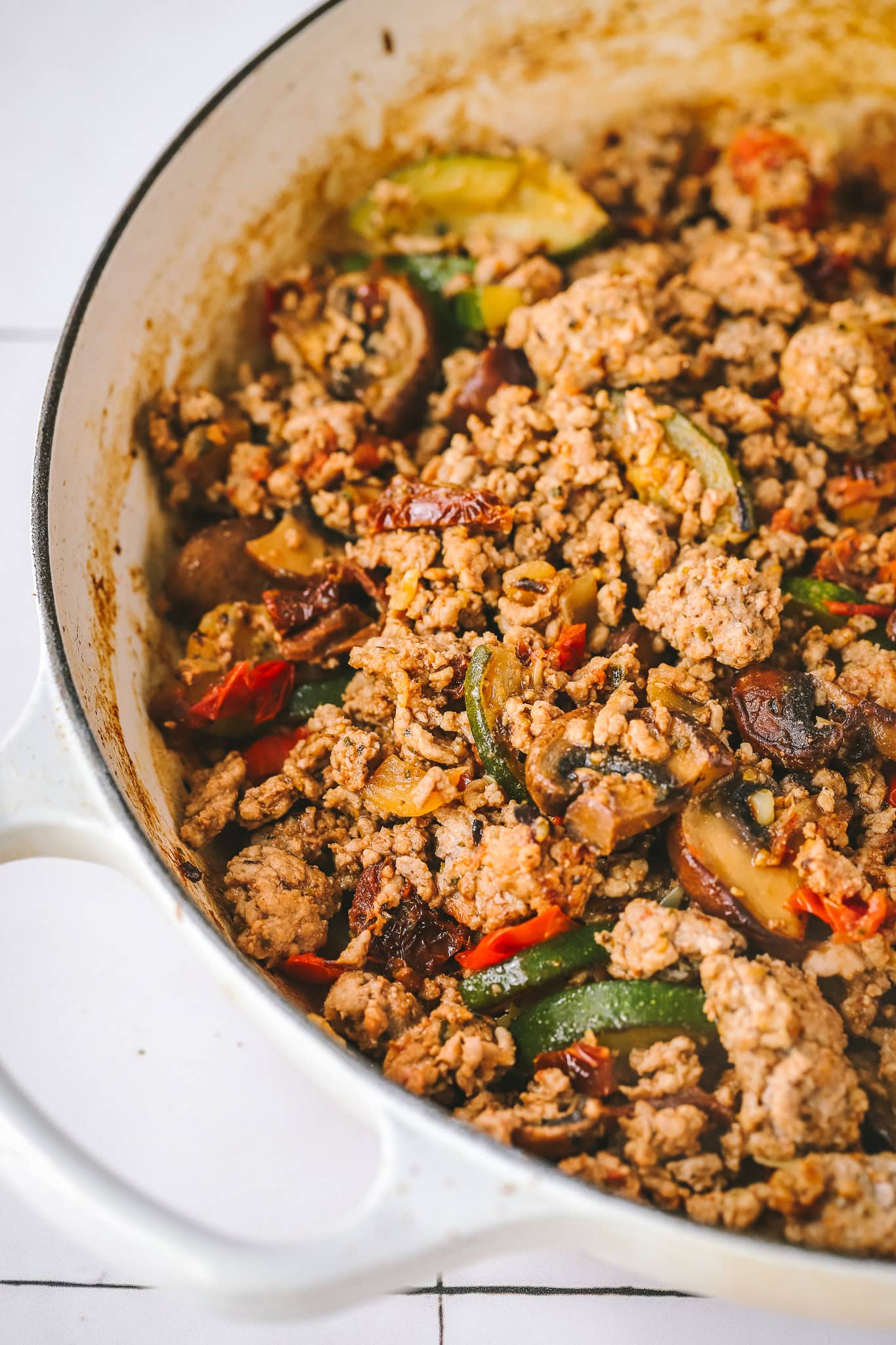 cooked ground turkey and veggies