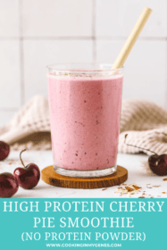 cherry pie smoothie with a straw in the glass