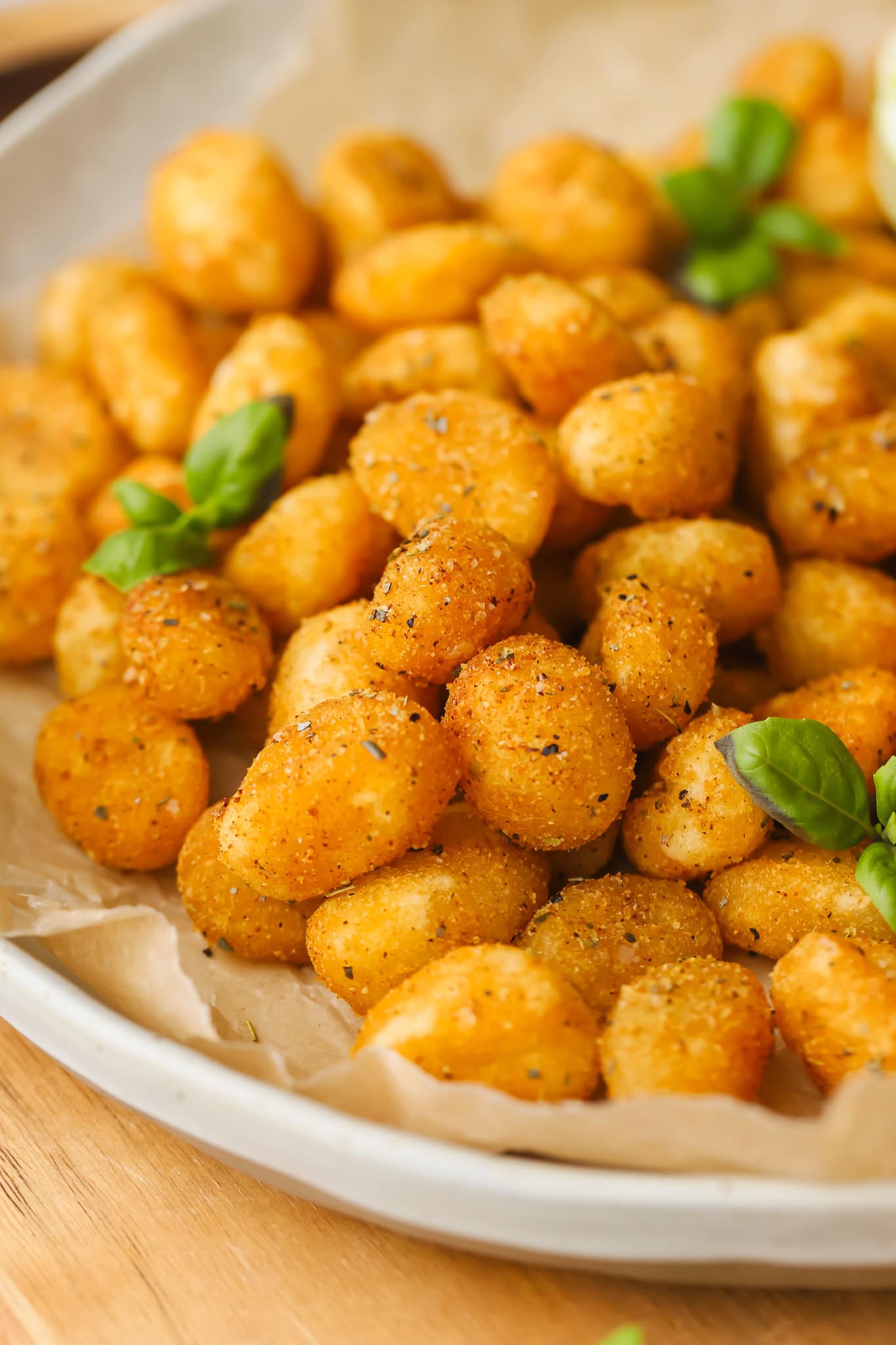 angled photo of air fried gnocchi appetizer 
