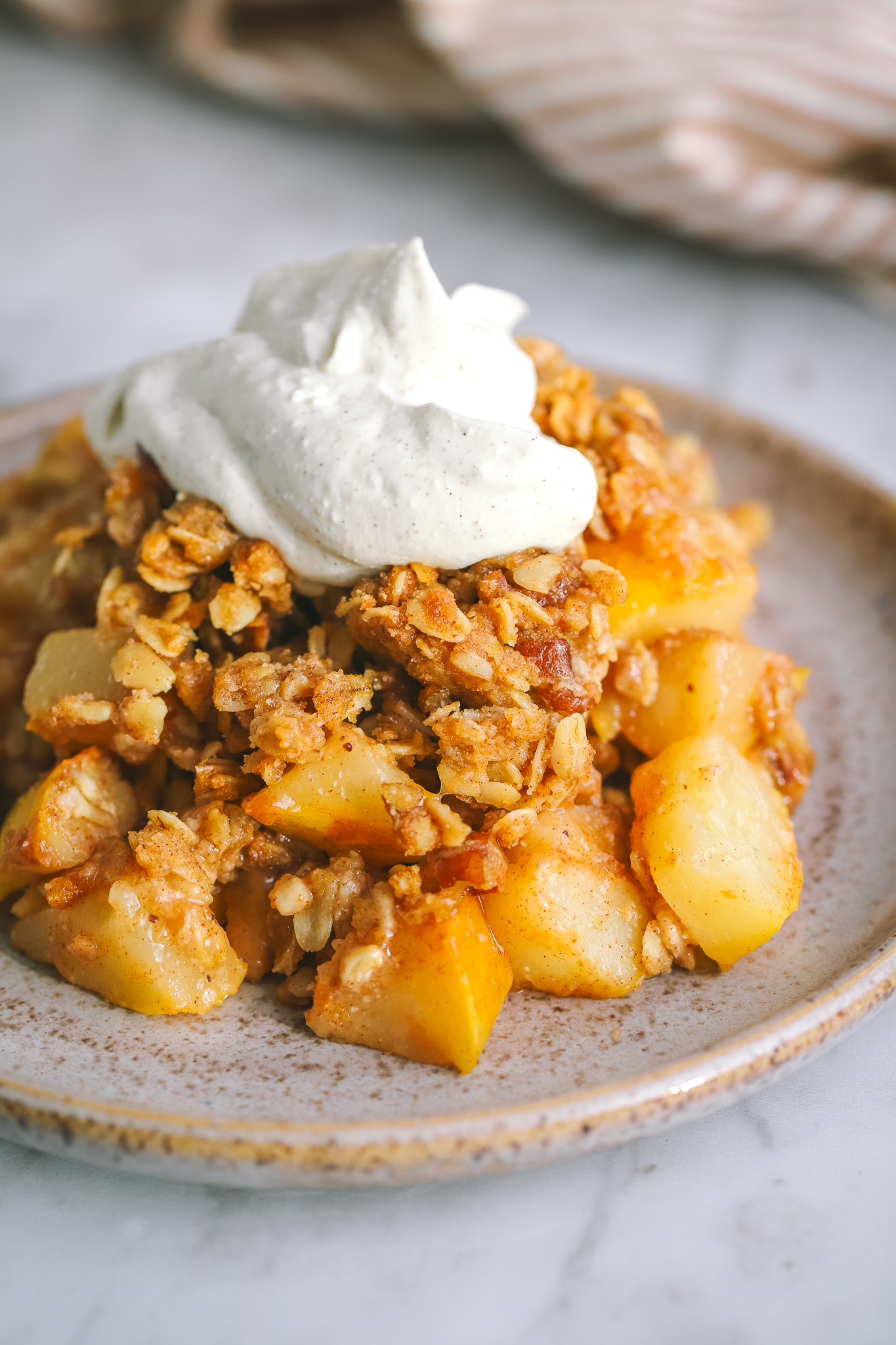 gluten free pear crisp on a plate