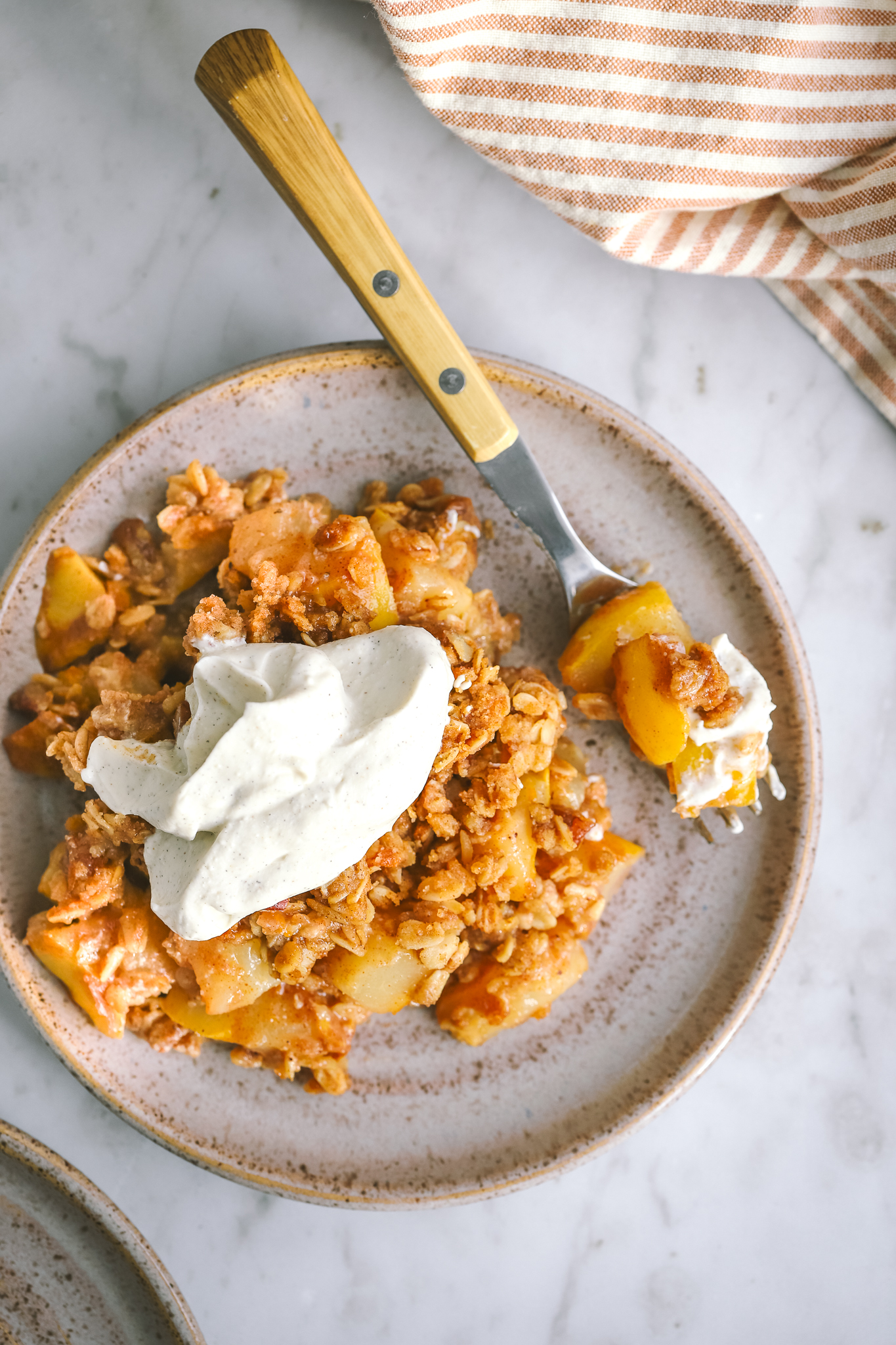gluten free pear crisp on a plate