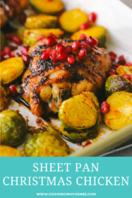 close up of chicken thighs with pomegranate seeds