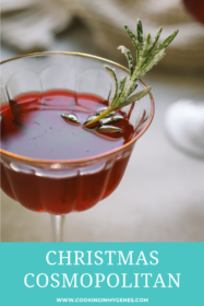 close up of angled shot Christmas cosmopolitan in a coupe glass