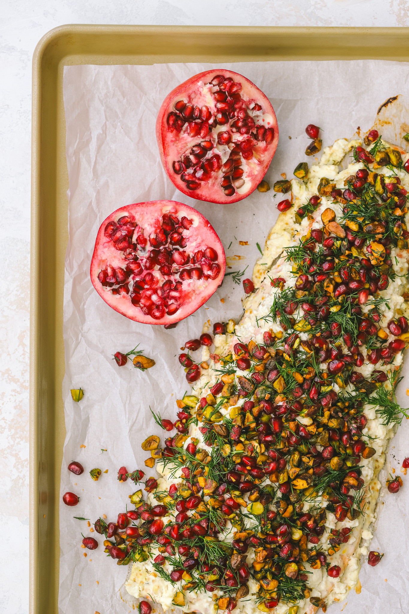 over head of Christmas salmon