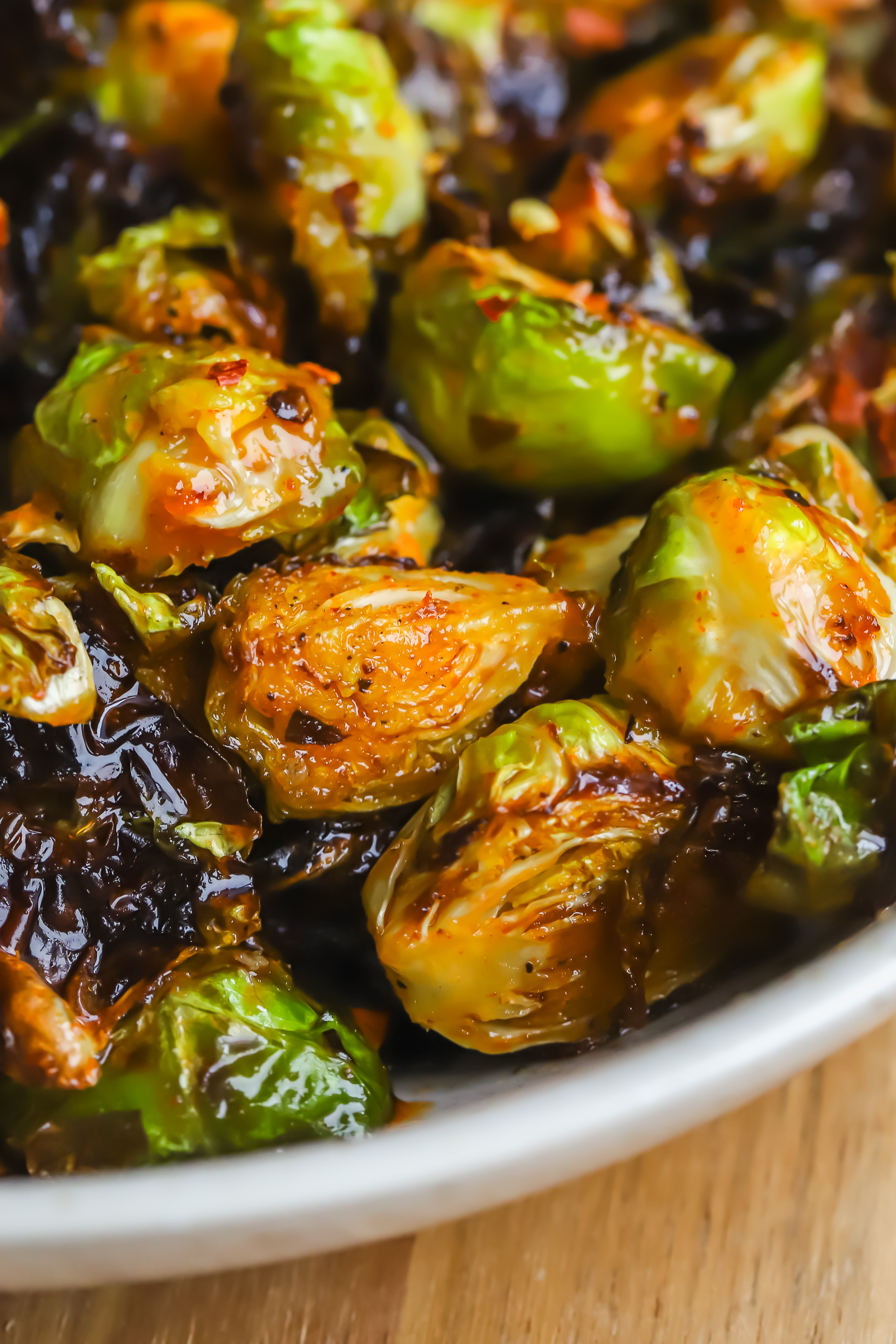 close up of spicy brussels sprouts