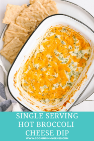 hot broccoli cheese dip in a single serving baking dish