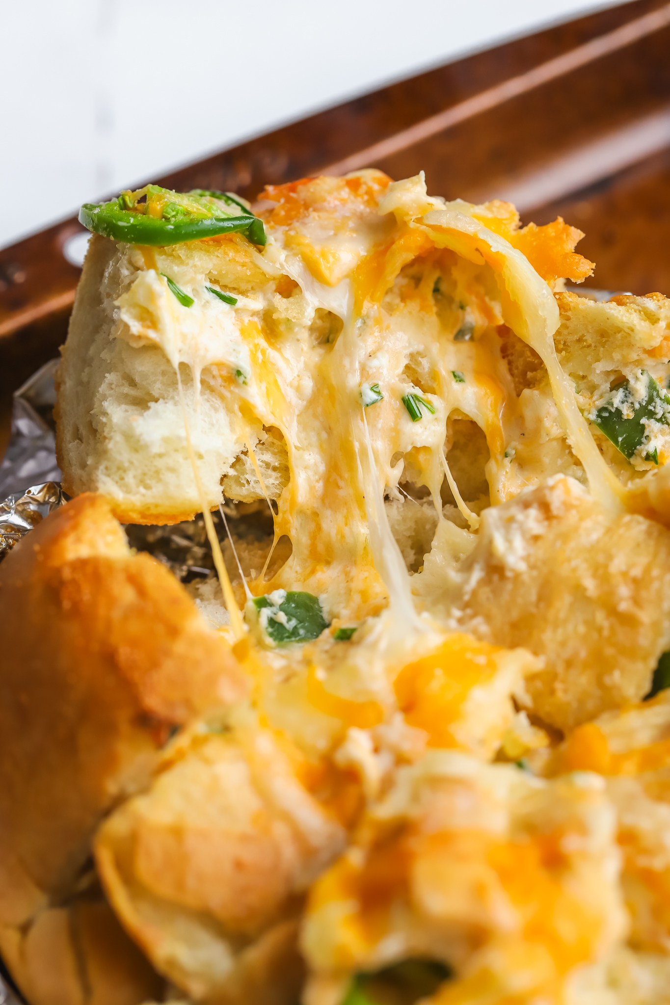 piece of cheesy jalapeno popper pull apart bread