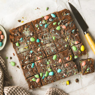 mini egg fudge cut into squares