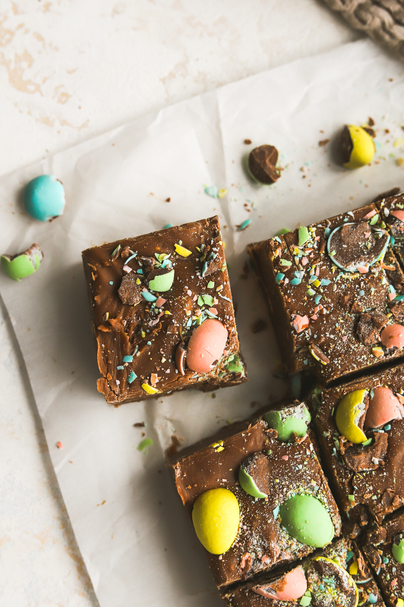 close up of mini egg fudge