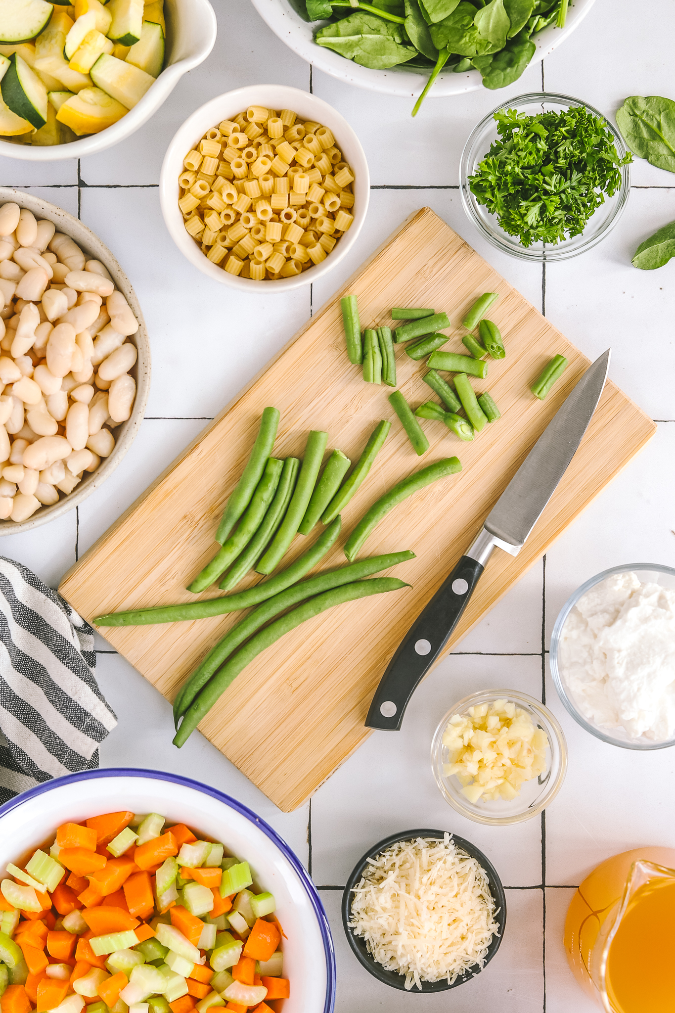 cut beans on a cutting board