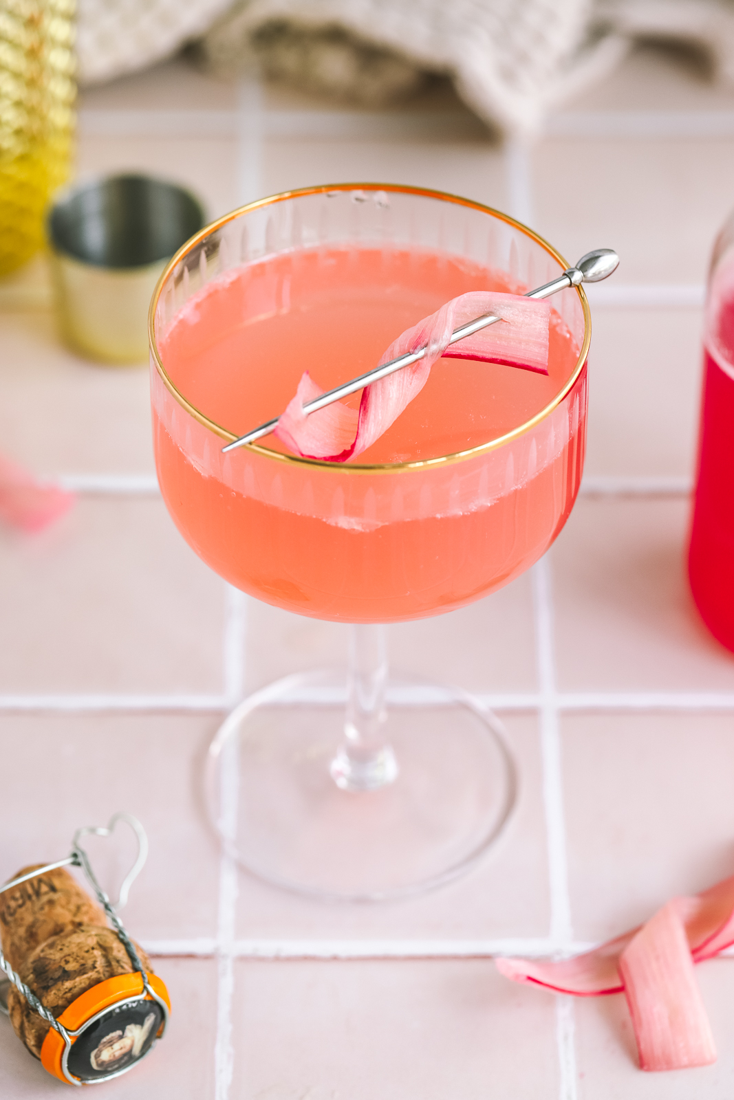 rhubarb french 75 cocktail