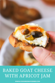 baked goat cheese with apricot jam and pistachios on crostini