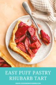 fork with a piece of rhubarb tart on it