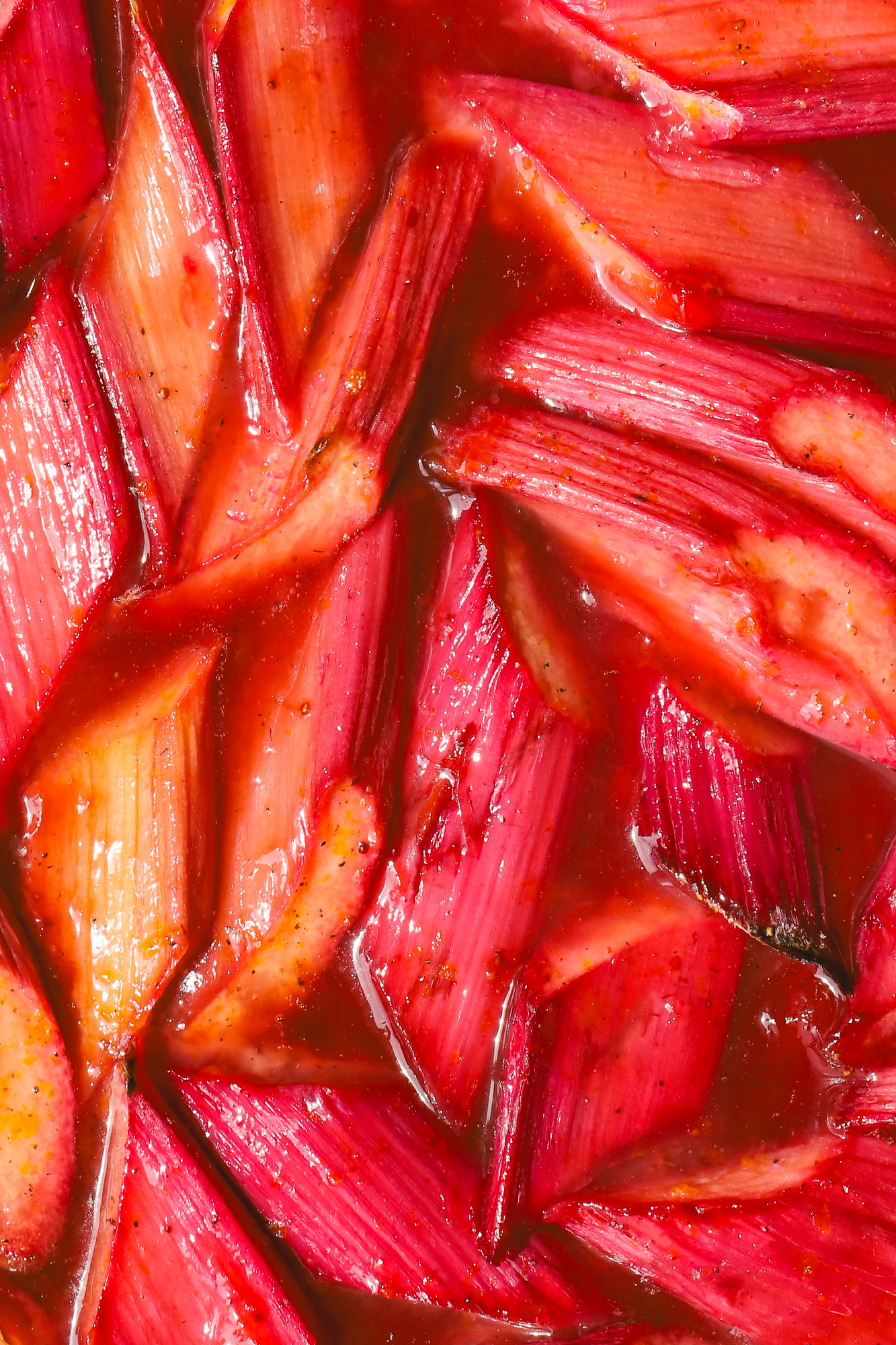 close up of baked rhubarb tart