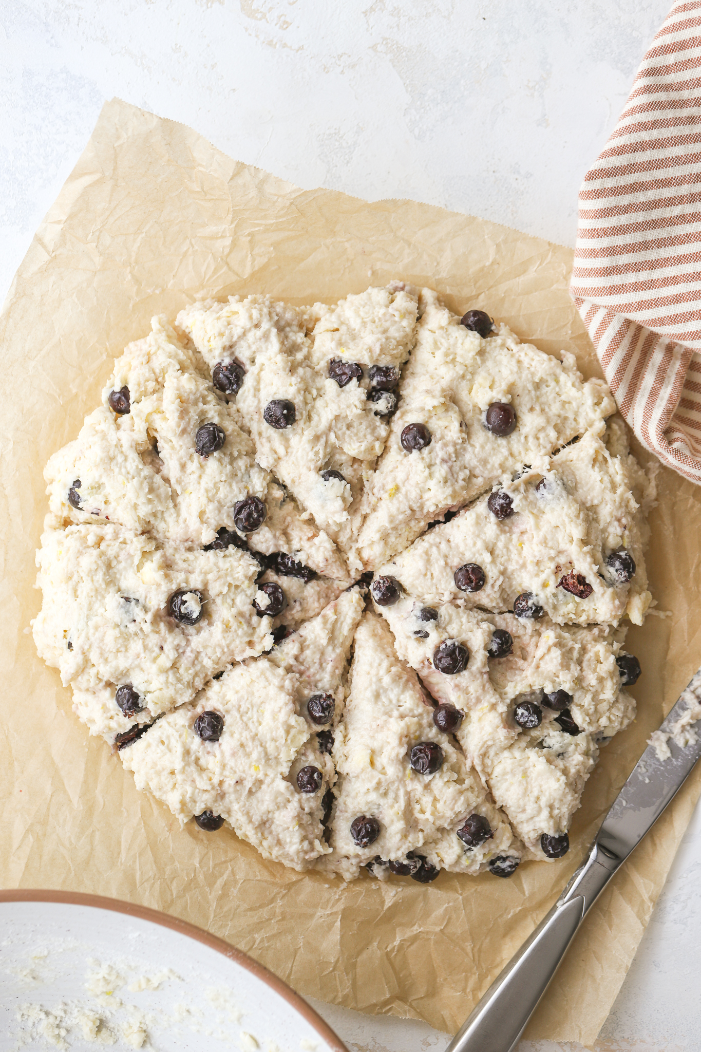 saskatoon berry scones cut into triangles